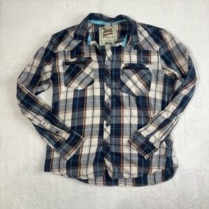 Y2K JNCO Blue Plaid Button Up Long Sleeve Casual Shirt Men's Large Stains